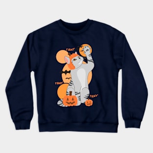 HALLOWEEN PUMPKIN LIGHT GRAY CAT Crewneck Sweatshirt